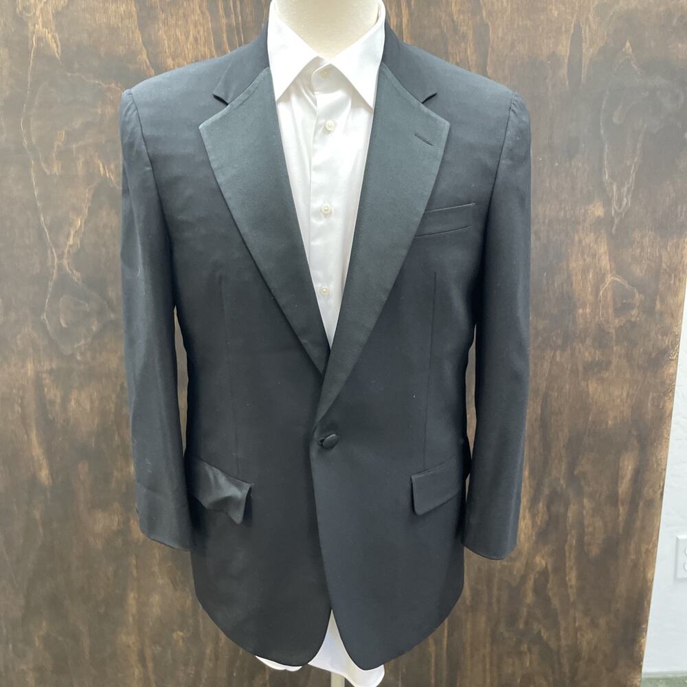 Hickey Freeman 100% Wool Single Button Tuxedo Suit 40R Black 34x28